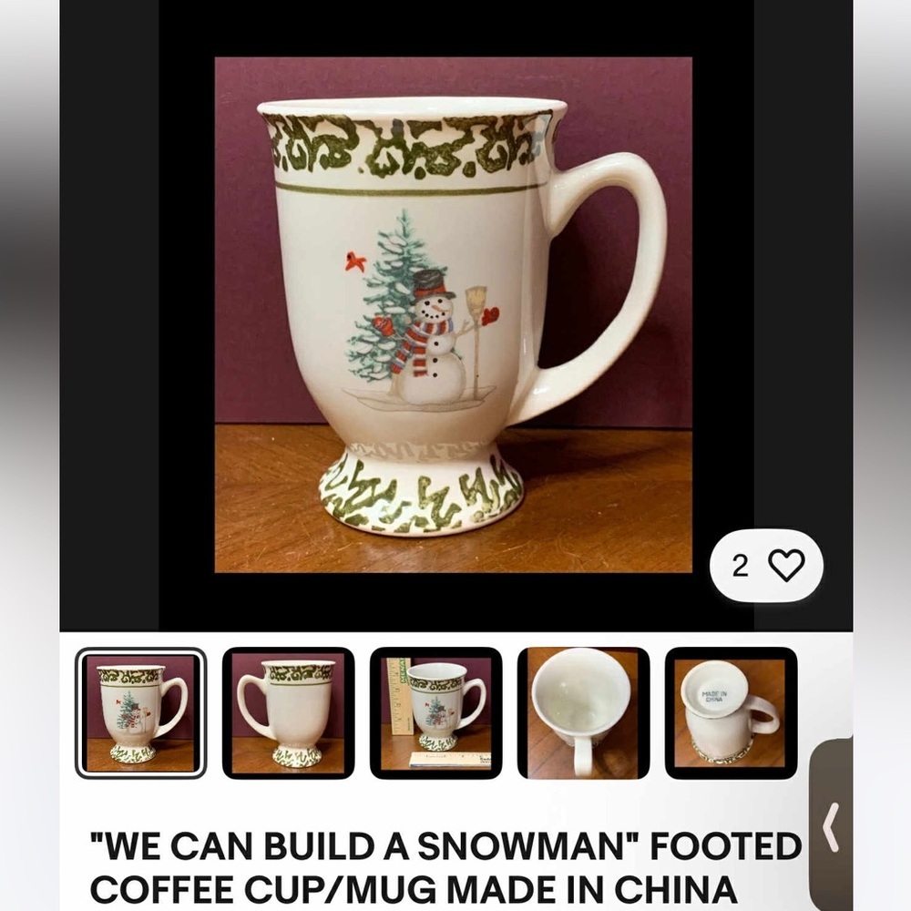 Vintage holiday Snowman Mug with Green Accents